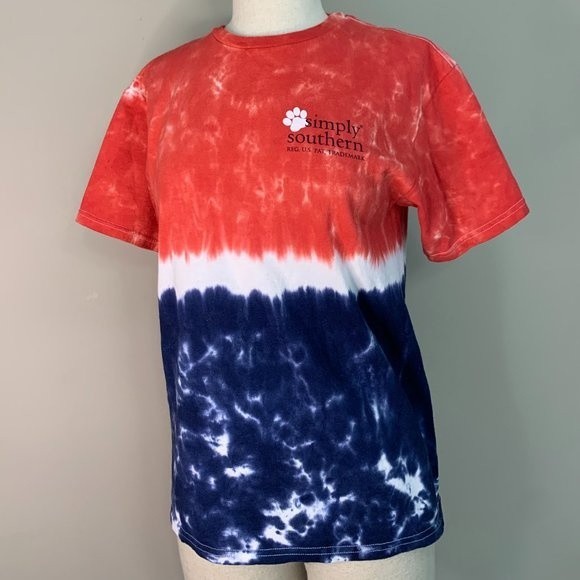 Simply Southern Bone in the USA Patriotic Red Blue Tie Die Short Sleeve T-Shirt - Picture 2 of 13